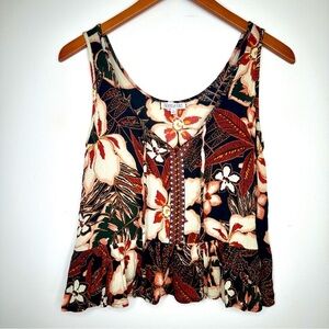 Patrons of Peace Floral Tank Ruffle Bohemian Hippie Tank Top Size Small